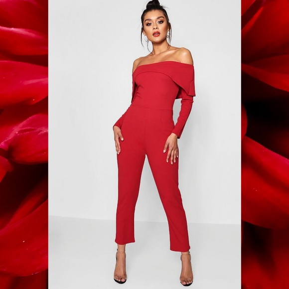 red jumpsuit skinny leg